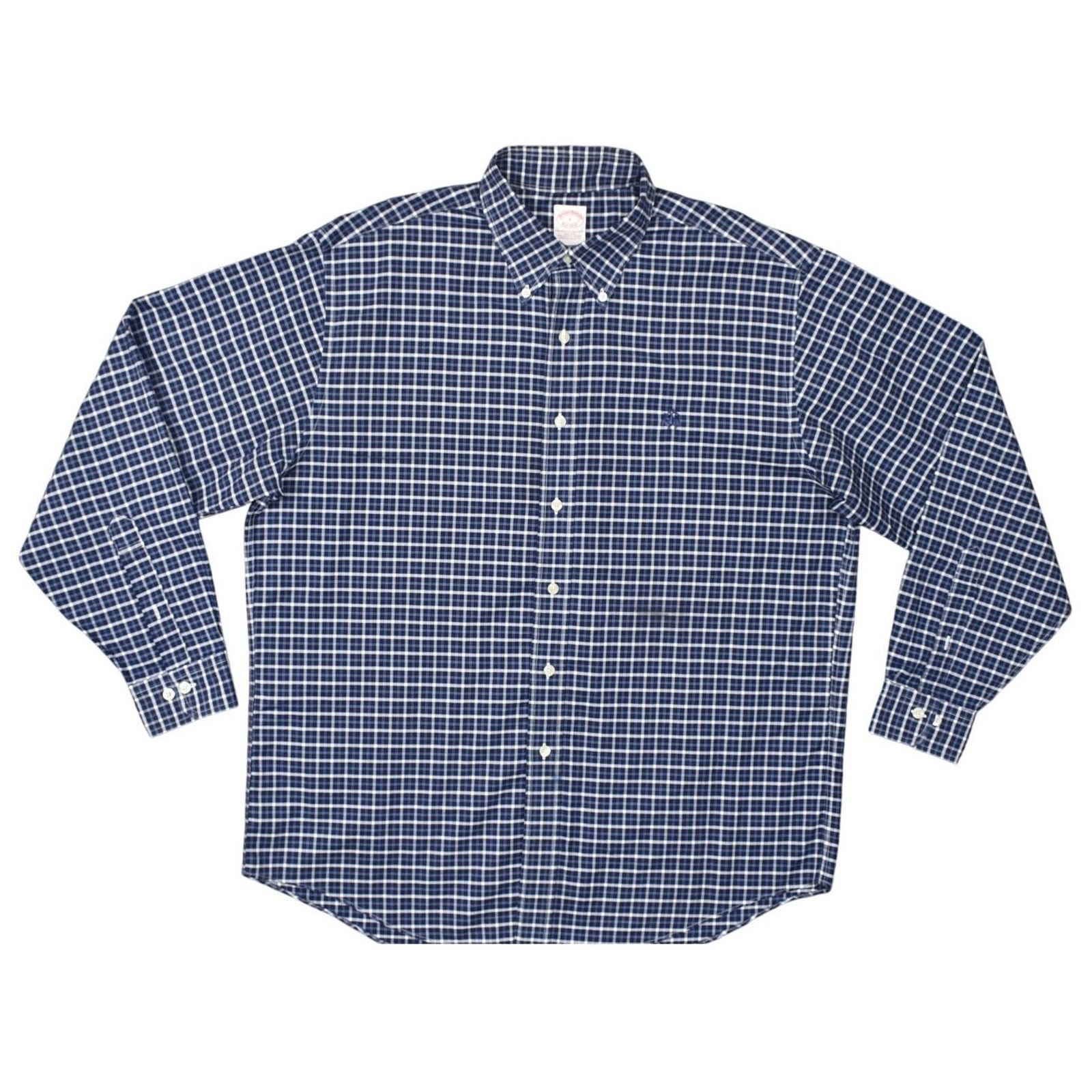 Brooks Brothers Blue Plaid Non Iron Supima Cotton Shirt L Long Sleeve
